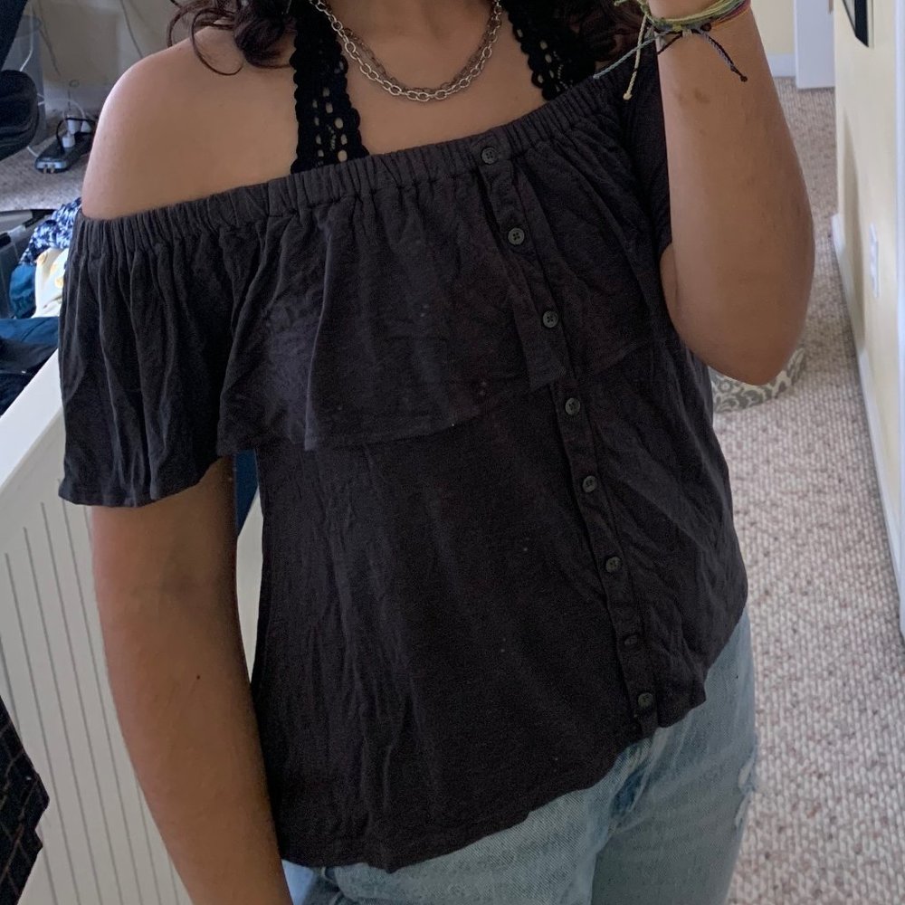 Dark grey off the shoulder top